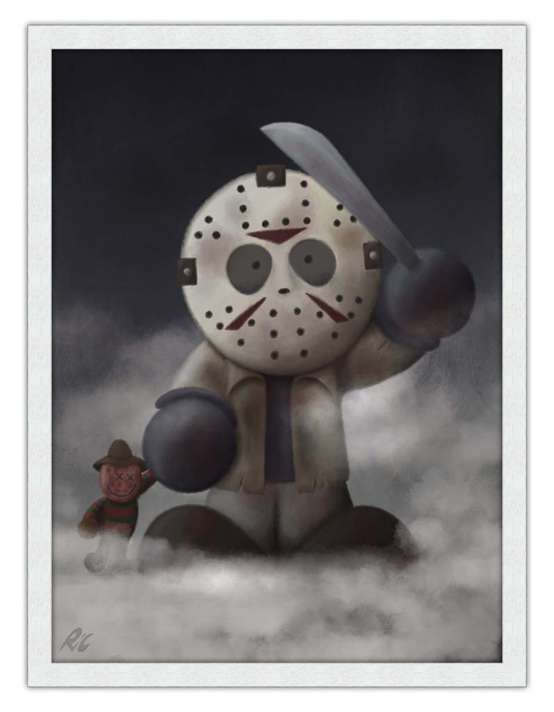 Freddy vs Jason II Canvas Print - White Frame