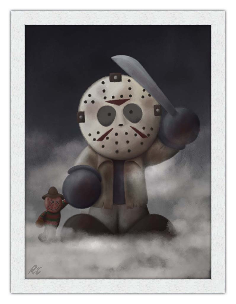 Freddy vs Jason II Canvas Print - White Frame